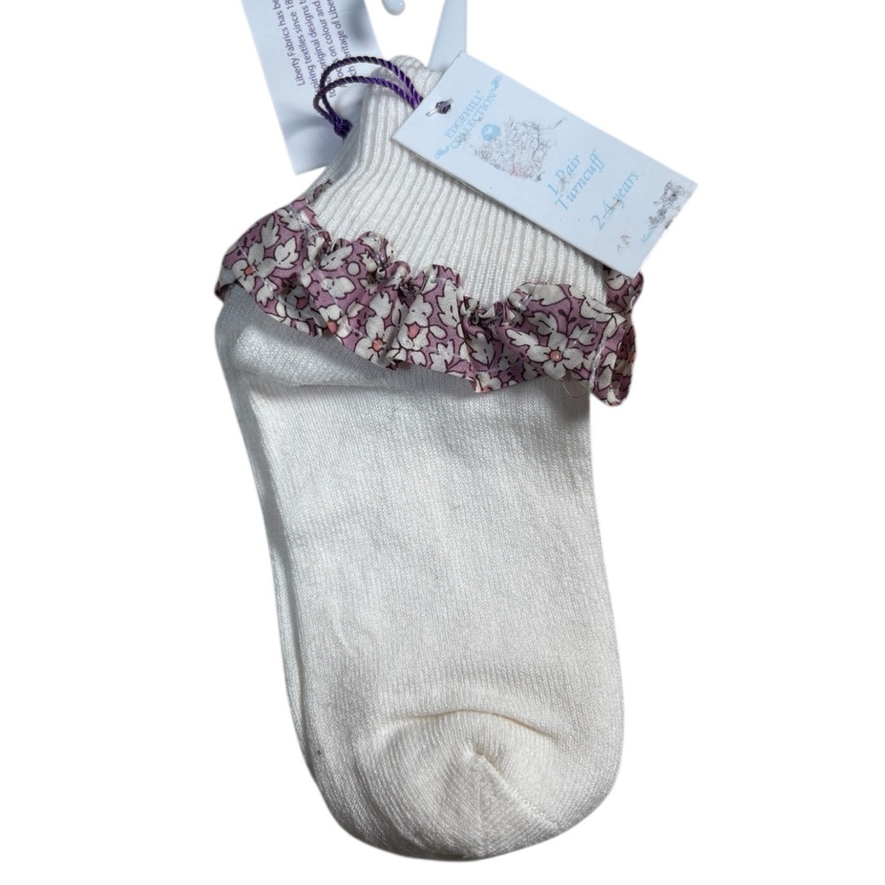 Edgehill Collection Cream Socks with Floral Ruffle - Picture 2 of 3